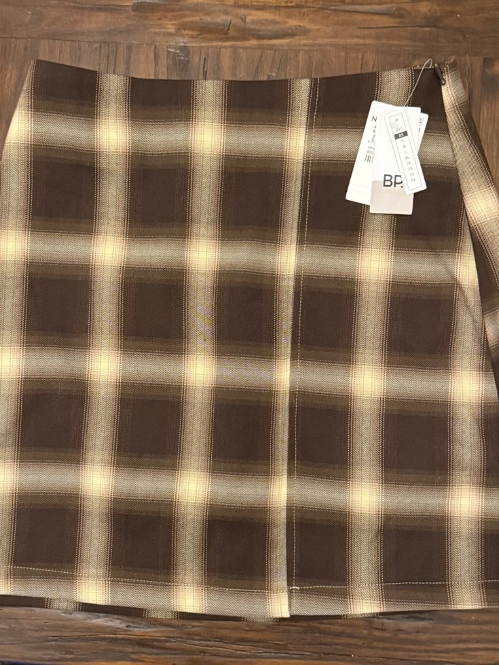 NWT BP. Brown Cream Plaid Mini Skirt Size XS